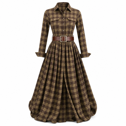 ✨ French-Inspired Elegance | Women's Plaid Cinched-Waist Pleated A-Line Dress