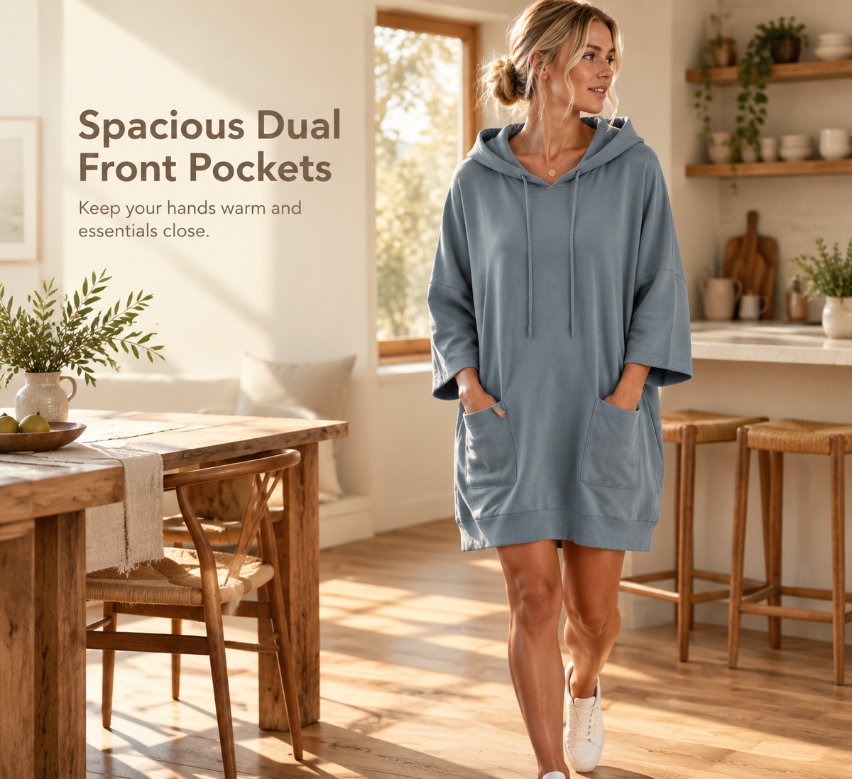 ☁️ Relaxed Comfort | Women's Oversized Hooded Knit Sweatshirt with Deep Pockets