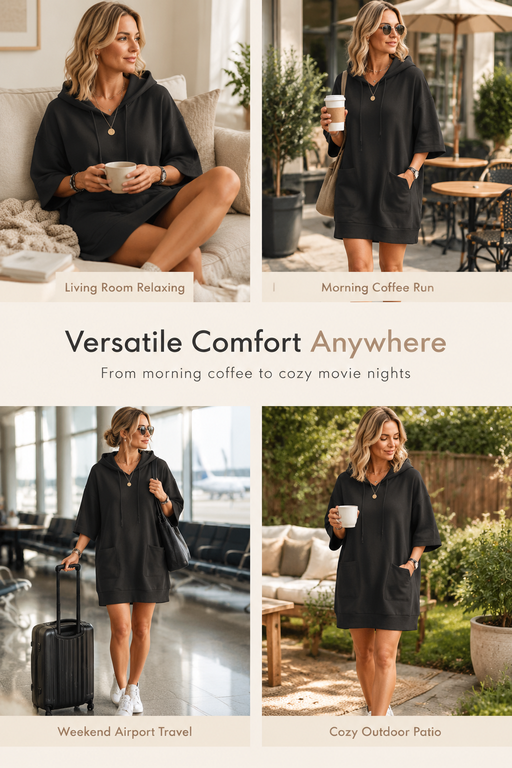 ☁️ Relaxed Comfort | Women's Oversized Hooded Knit Sweatshirt with Deep Pockets