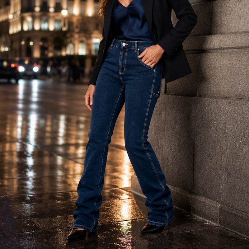 👖 Stretch Comfort, Utility Style | Women's Carpenter Pocket Bootcut Jeans