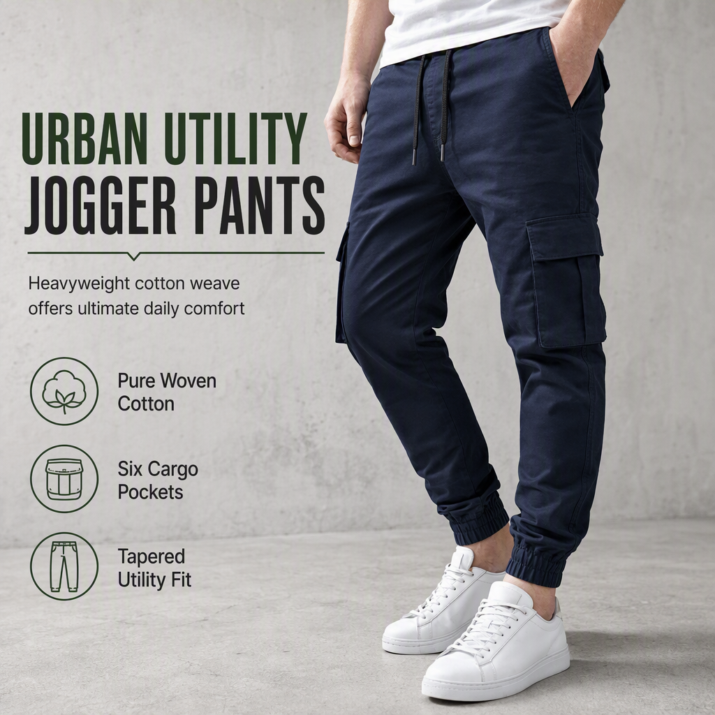 Men's Casual Cargo Pants with Multi Pockets and Drawstring