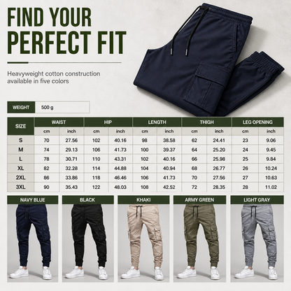 Men's Casual Cargo Pants with Multi Pockets and Drawstring