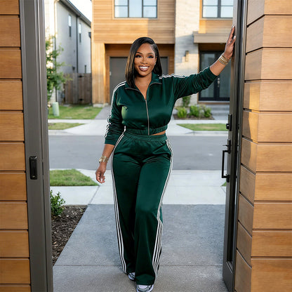 Chic Athletic Tracksuit - Long Sleeve Jacket and Pants Outfit