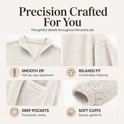 🧸 ☁️ Women's Half-Zip Plush Sweatshirt with Pockets