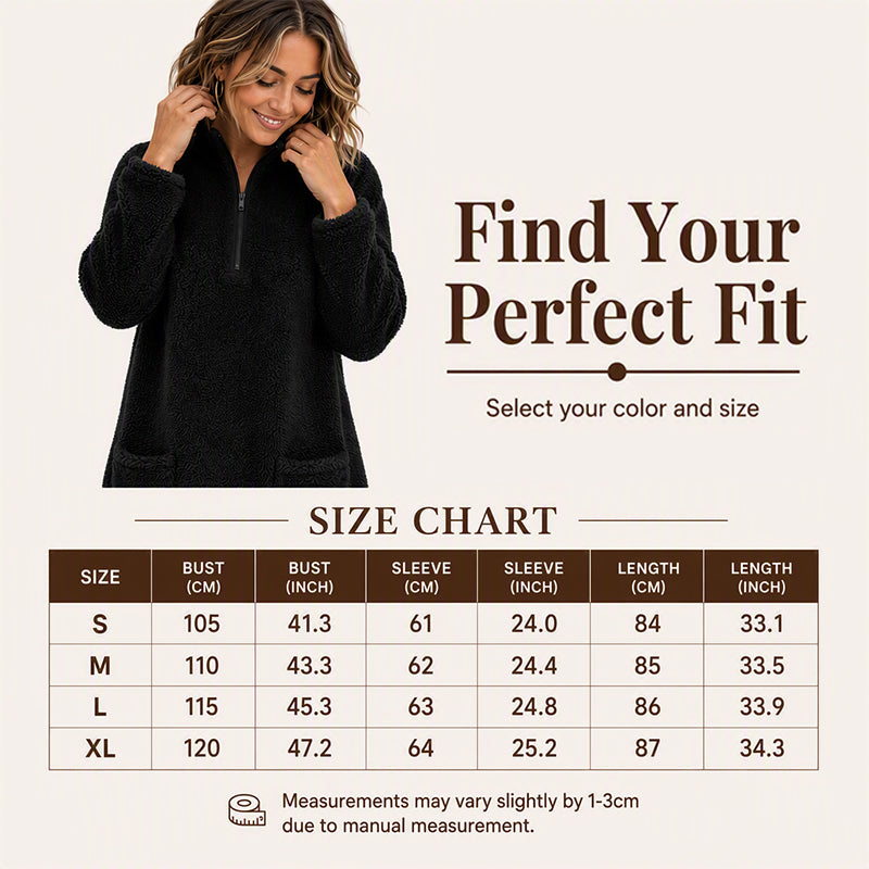 🧸 ☁️ Women's Half-Zip Plush Sweatshirt with Pockets