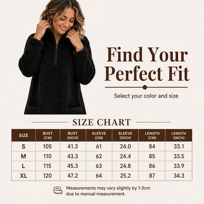 🧸 ☁️ Women's Half-Zip Plush Sweatshirt with Pockets