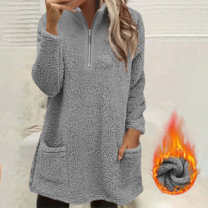 🧸 ☁️ Women's Half-Zip Plush Sweatshirt with Pockets