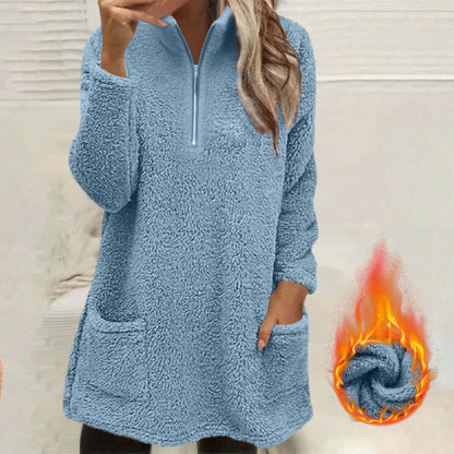 🧸 ☁️ Women's Half-Zip Plush Sweatshirt with Pockets
