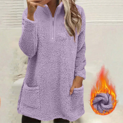 🧸 ☁️ Women's Half-Zip Plush Sweatshirt with Pockets