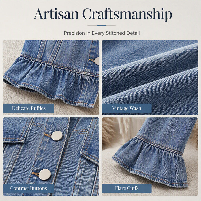 💙 Ruffled Denim, Waist-Flattering Shape | Women's Cropped Peplum Jacket