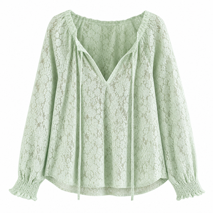 🌸 Delicate Floral Lace, Effortless Drape | Women's Loose-Fit Crochet Blouse