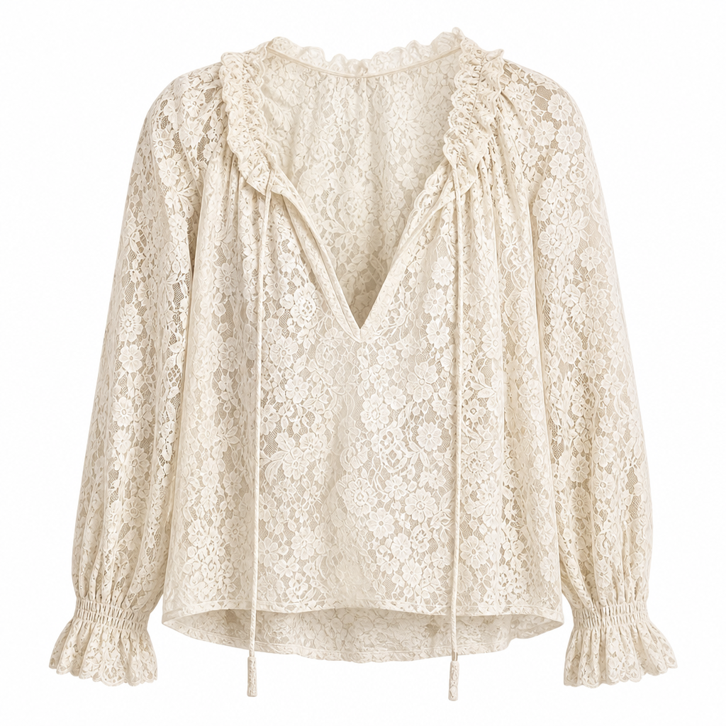 🌸 Delicate Floral Lace, Effortless Drape | Women's Loose-Fit Crochet Blouse
