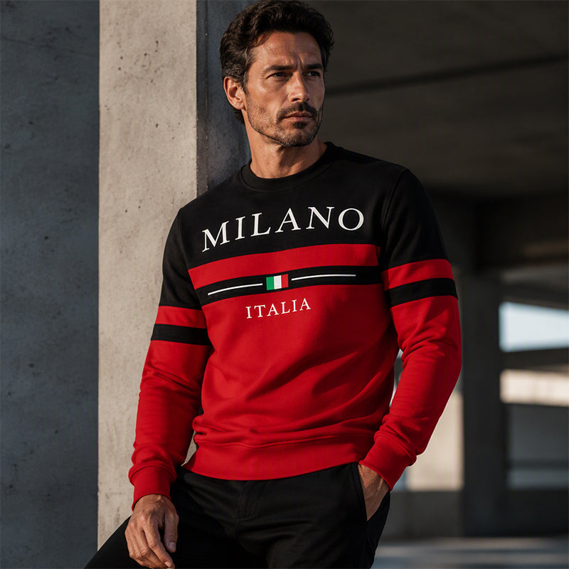 Milano Italia Style, Bold Contrast | Men's Striped Graphic Sweatshirt