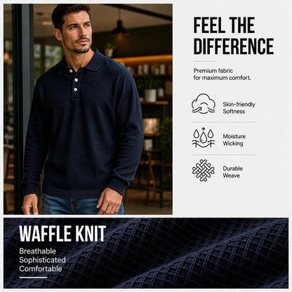 Men's Waffle Knit Long Sleeve Collared Top