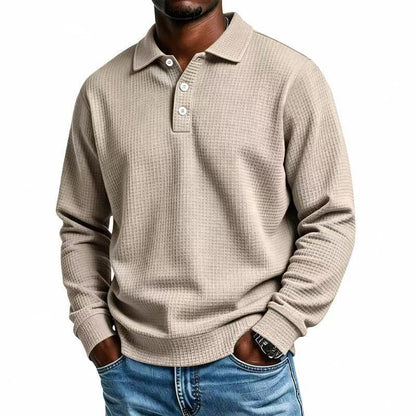 Men's Waffle Knit Long Sleeve Collared Top