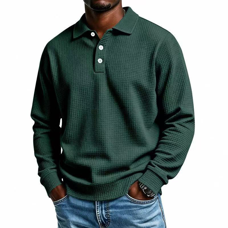Men's Waffle Knit Long Sleeve Collared Top