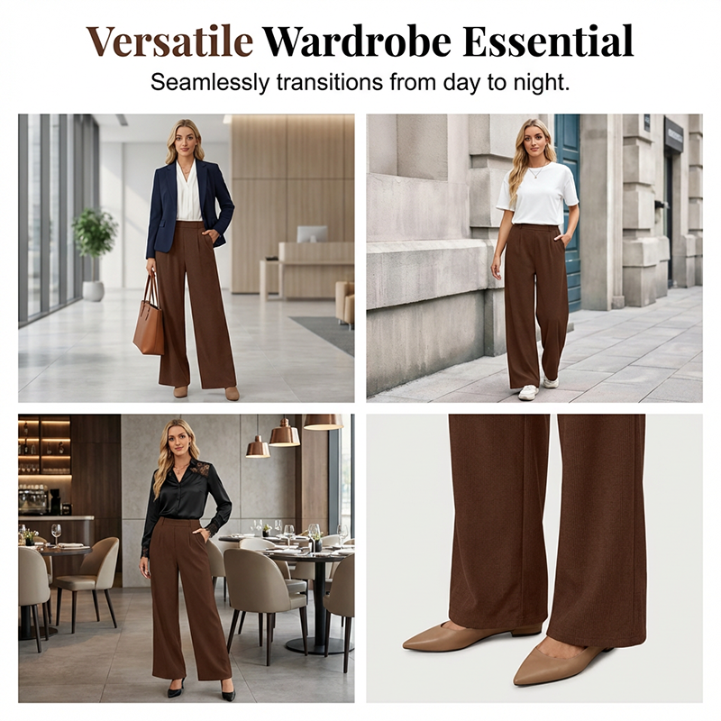 Women's High-Waist Pleated Wide-Leg Trousers