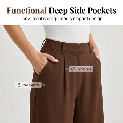 Women's High-Waist Pleated Wide-Leg Trousers