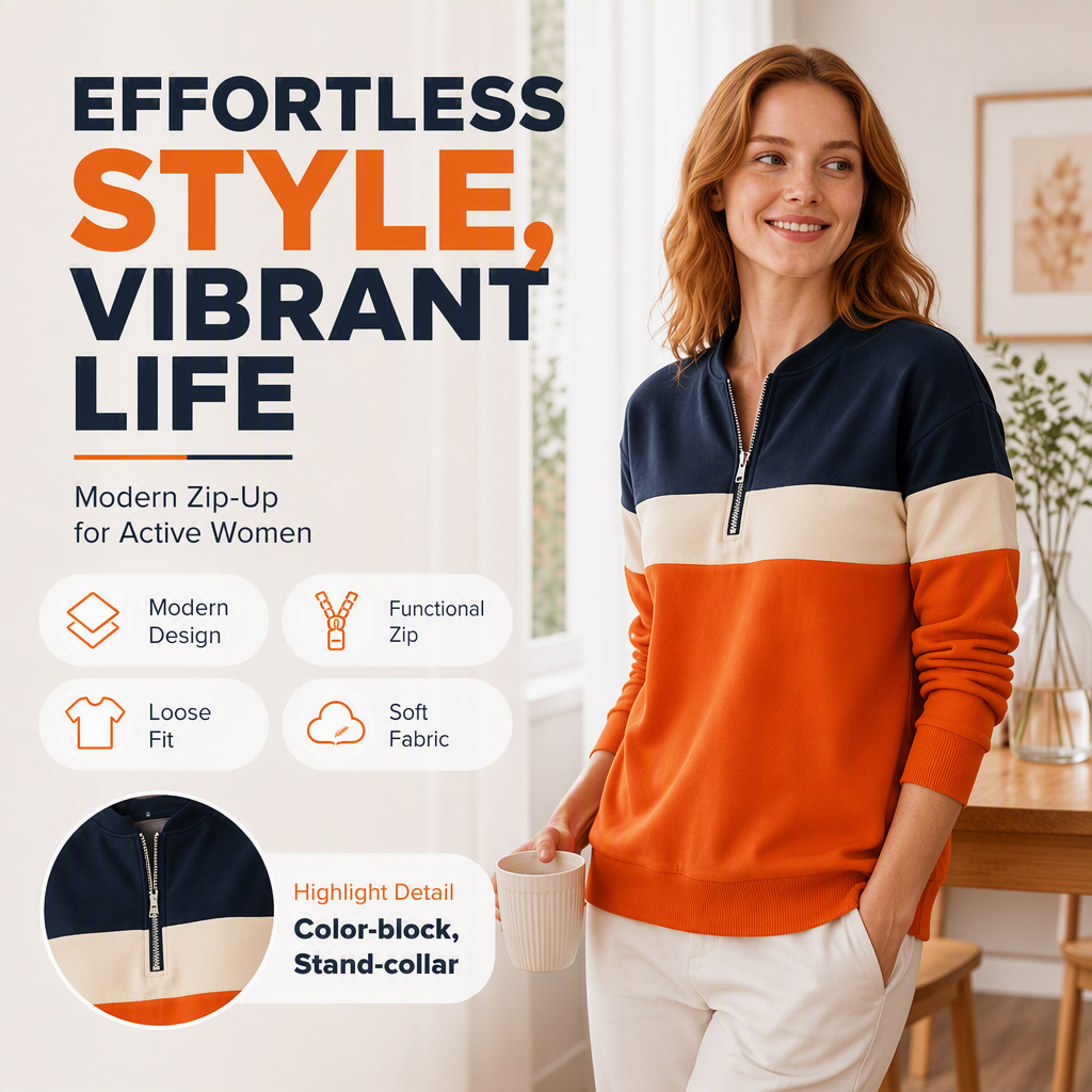 Women's Color-Block Half-Zip Sweatshirt