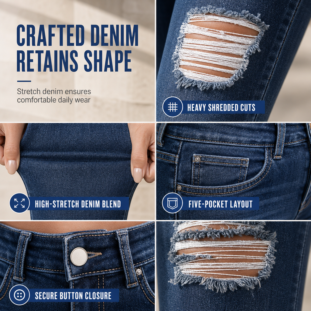 Women's High Waisted Ripped Skinny Jeans Distressed Stretch Denim Pants