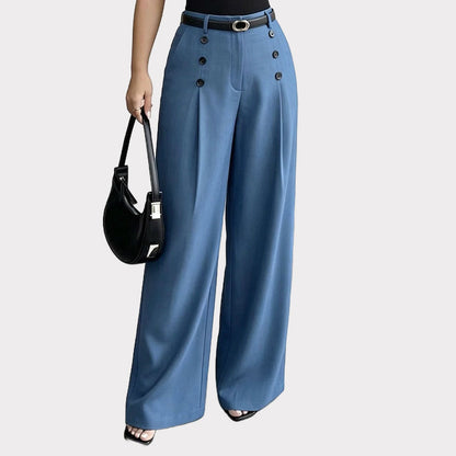 ✨ Double-Button Detail, Flattering Drape | Women's High-Waist Wide-Leg Pants