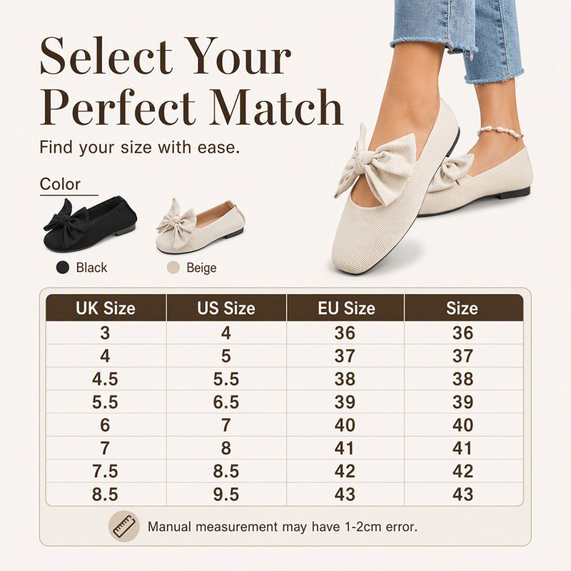 🎀 Easy Feminine Comfort | Women's Square-Toe Knit Bow Flat Shoes