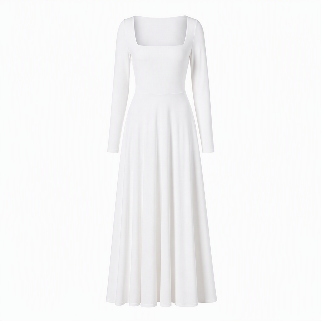 ✨ Flattering Knit Elegance | Women's Square-Neck Stretch A-Line Midi Dress