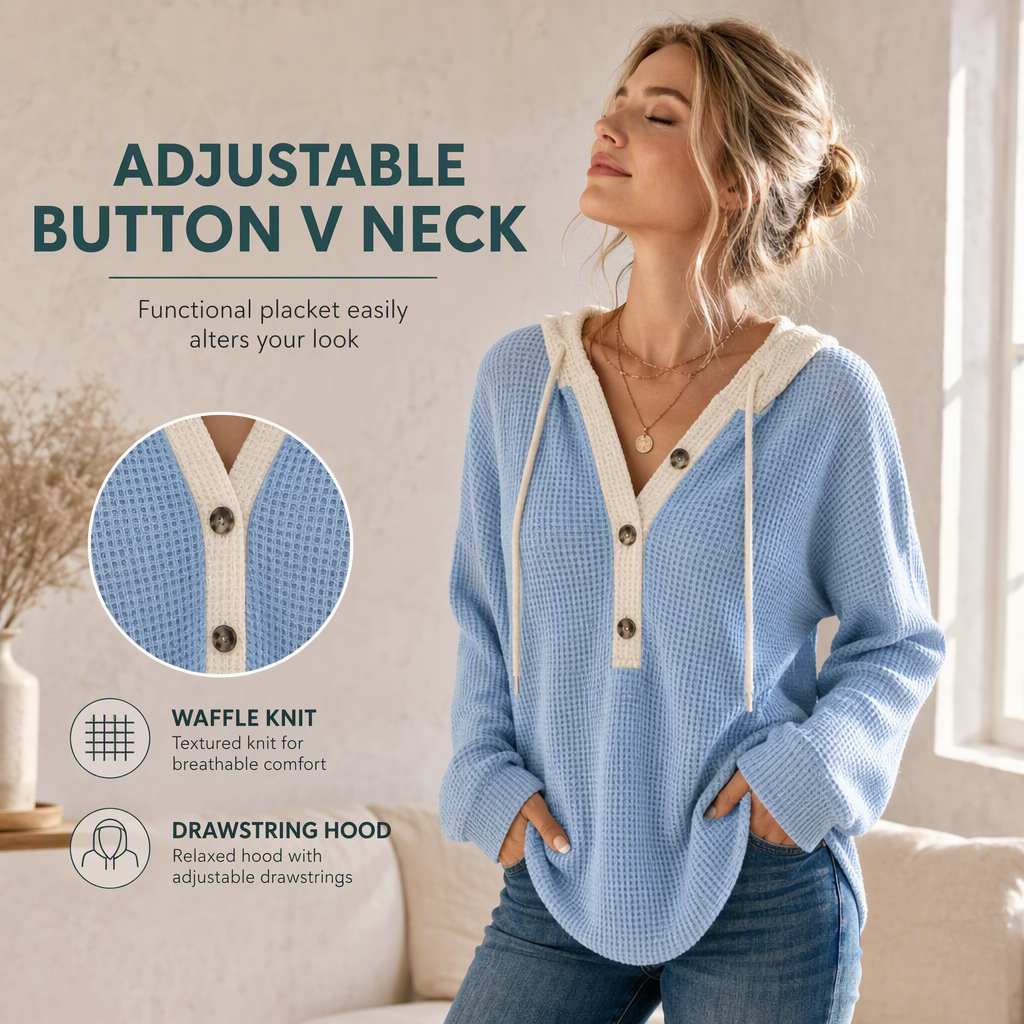 Women's Loose Fit Knit Hooded Sweatshirt