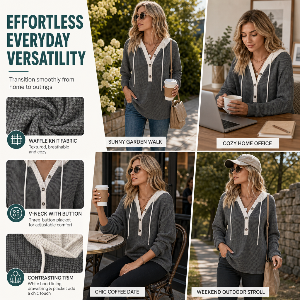 Women's Loose Fit Knit Hooded Sweatshirt