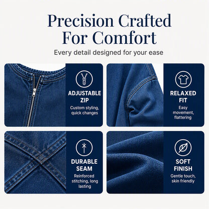 💙 Denim Texture, Easy Half-Zip Style | Women's Long-Sleeve Pullover
