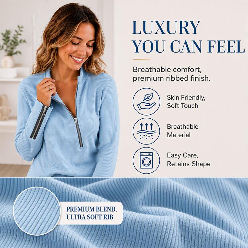 🧶 Asymmetric Zip, Flattering Ribbed Texture | Women's Knit Top