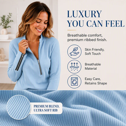 🧶 Asymmetric Zip, Flattering Ribbed Texture | Women's Knit Top