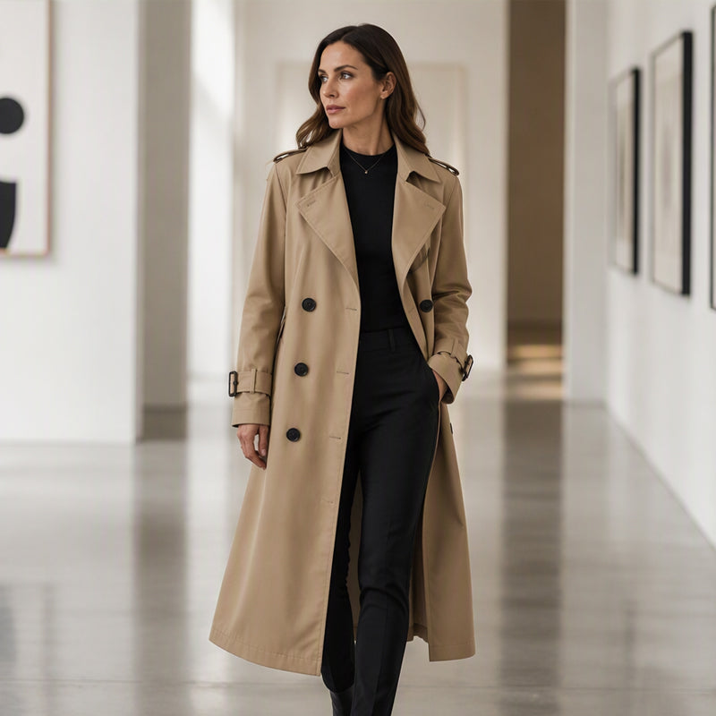 Women's Double Breasted Long Trench Coat