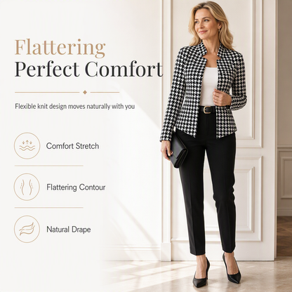Houndstooth Open Front with Split Stand Collar and Slim Fit Design