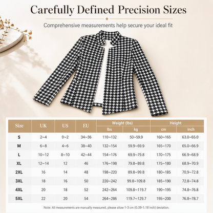 Houndstooth Open Front with Split Stand Collar and Slim Fit Design