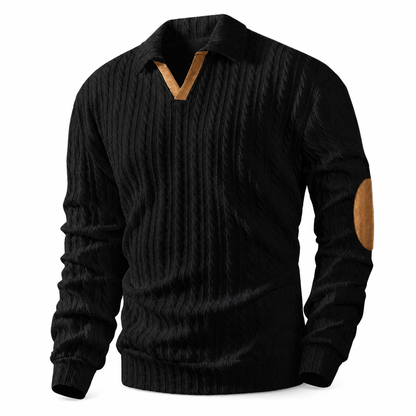 🧶 Rich Cable Texture, Rugged Elbow Detail | Men's Collared Knit Pullover