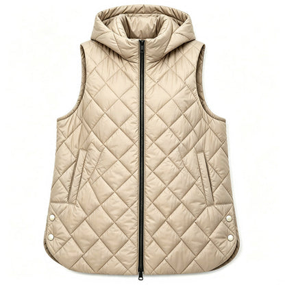 Women's Casual Mid-Length Hooded Padded Vest