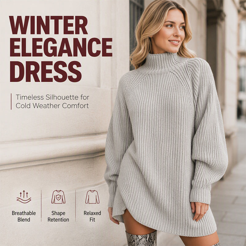 🧶 Cozy High Neck, Flattering Relaxed Drape | Women's Knit Sweater Dress
