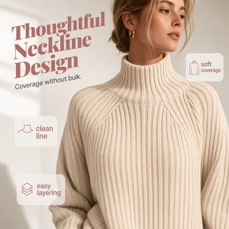 🧶 Cozy High Neck, Flattering Relaxed Drape | Women's Knit Sweater Dress