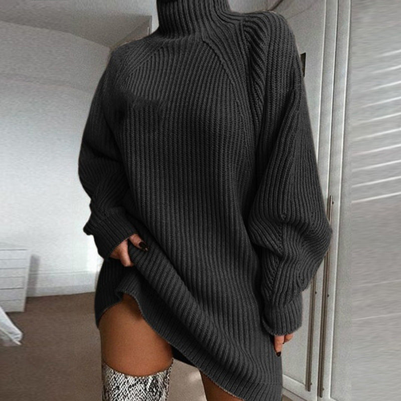 🧶 Cozy High Neck, Flattering Relaxed Drape | Women's Knit Sweater Dress