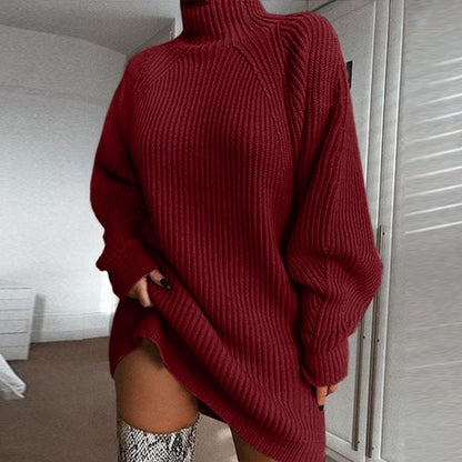 🧶 Cozy High Neck, Flattering Relaxed Drape | Women's Knit Sweater Dress