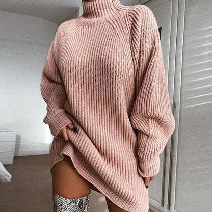 🧶 Cozy High Neck, Flattering Relaxed Drape | Women's Knit Sweater Dress