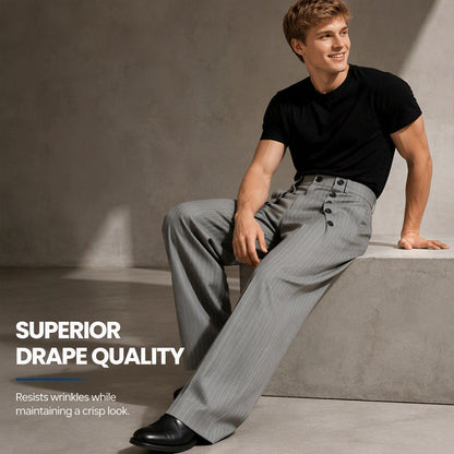 💼 Tailored Waist, Effortless Drape | Men's Double-Breasted High-Waist Pants