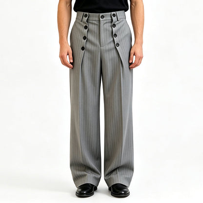 💼 Tailored Waist, Effortless Drape | Men's Double-Breasted High-Waist Pants