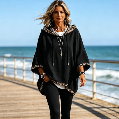 🐆 Leopard Detail, Easy Style | Women's Loose-Fit Drawstring Hoodie
