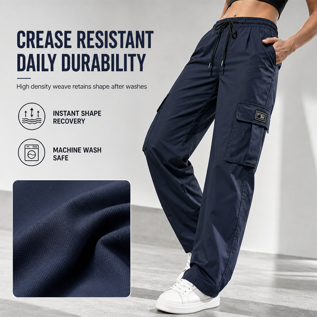 Women's Relaxed Fit Straight Leg Cargo Pants with Elastic Drawstring Waist and Side Utility Pockets