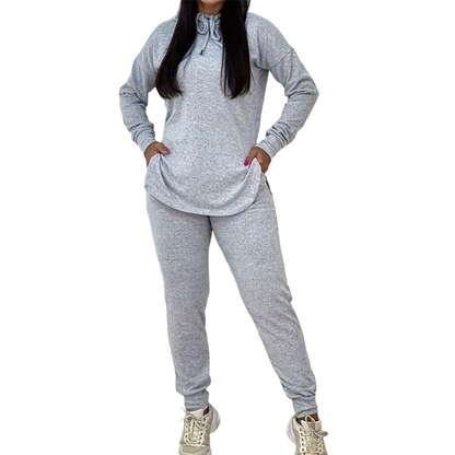 Women's Solid Color 2-Piece Casual Tracksuit Set