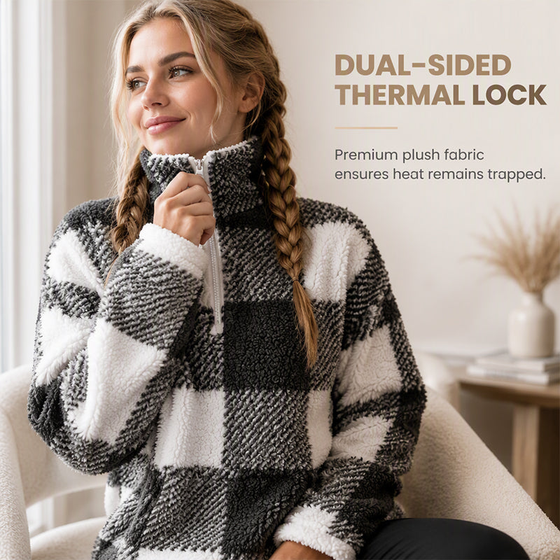 Women's Loose Fit Plaid Patchwork Sherpa Jacket
