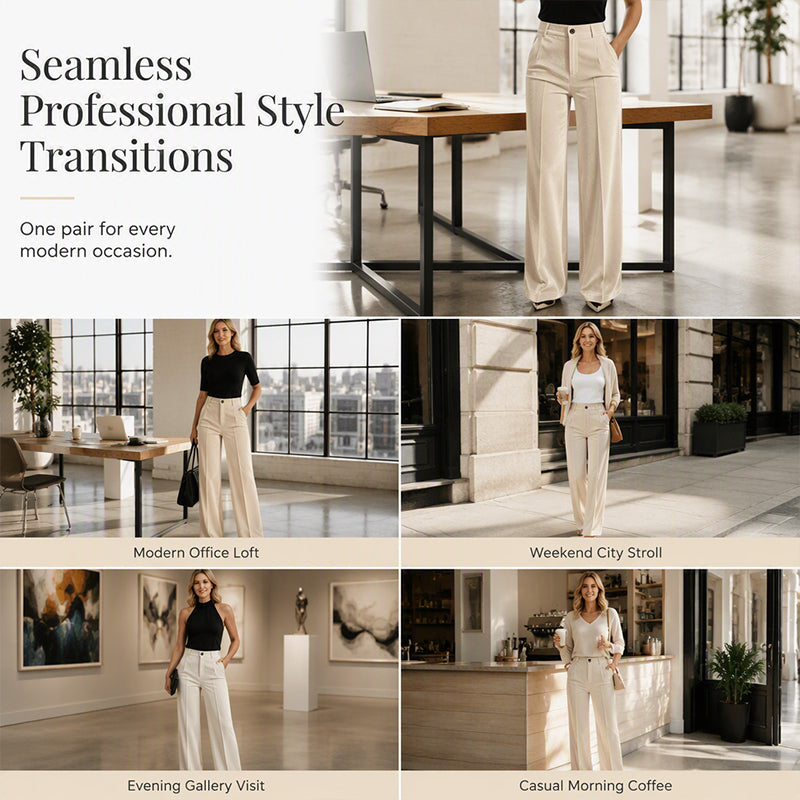 Women's High Waist Casual Drapey Wide Leg Pants