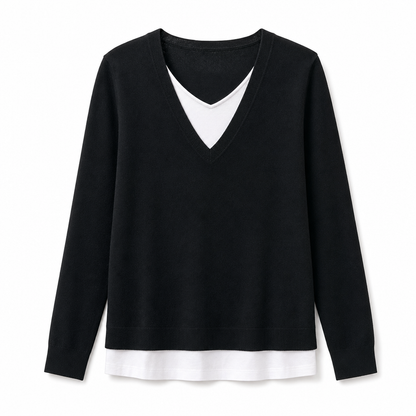 Women's Fake Two-Piece V-Neck Knit Top